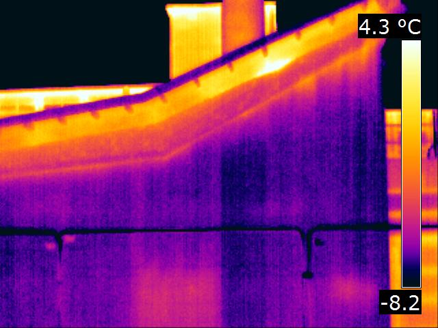 Thermal image showing air leakage at a soffit found during a BREEAM building fabric survey